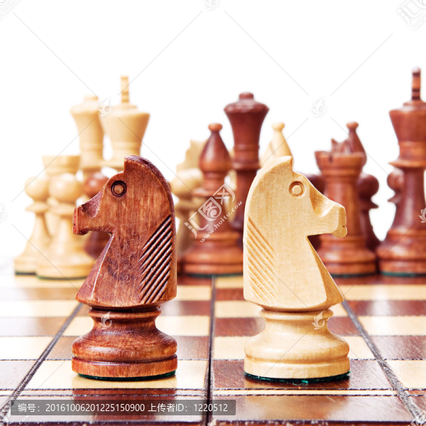 白色背景下的國際象棋。