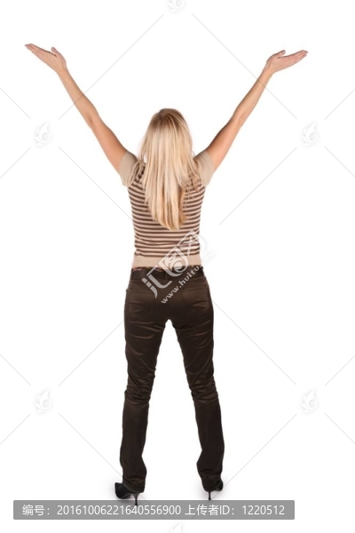 美麗的年輕女子雙手在白色上孤立
