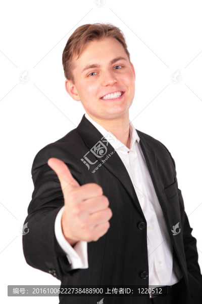 年輕人在西裝里給人以手勢(shì)