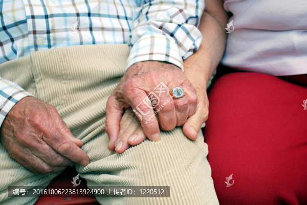 雙手牽手的一對高級夫妻手持日光