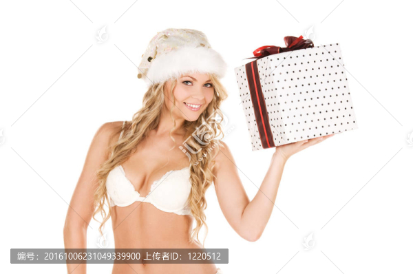快樂圣誕助手與禮品盒女孩