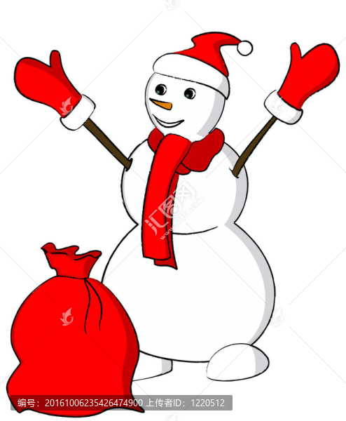 帶紅色圍巾和麻袋的孤立雪人