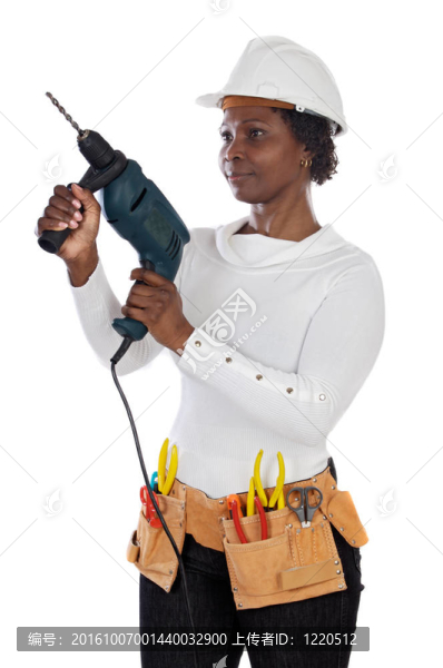 戴頭盔和工具的女人