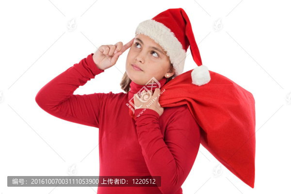 美麗的女孩與帽子圣誕老人思想