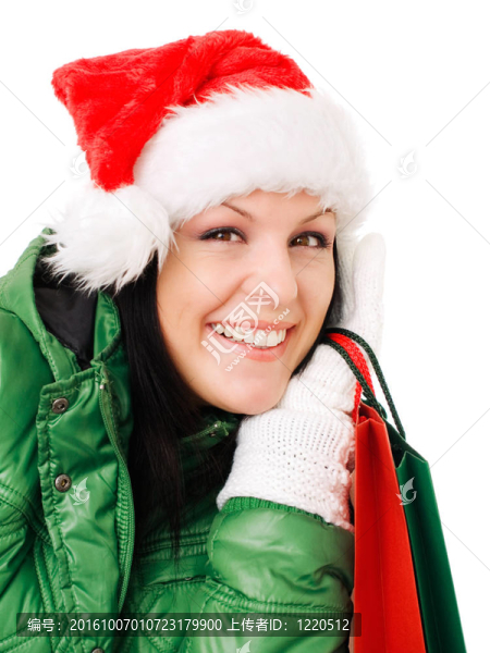 微笑的女人穿著白色的購物袋