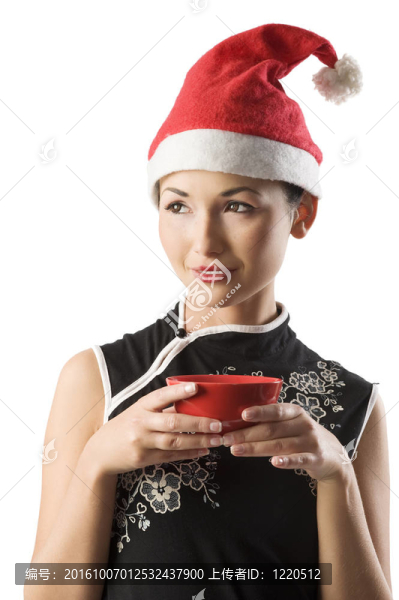 帶圣誕老人帽子的亞洲女孩