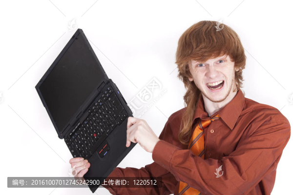 憤怒的商人與筆記本電腦