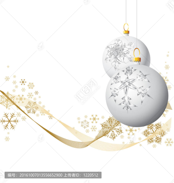 白色背景上有金色雪花的圣誕燈泡