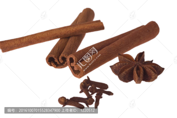 桂皮；八角和丁香孤立在白色背景