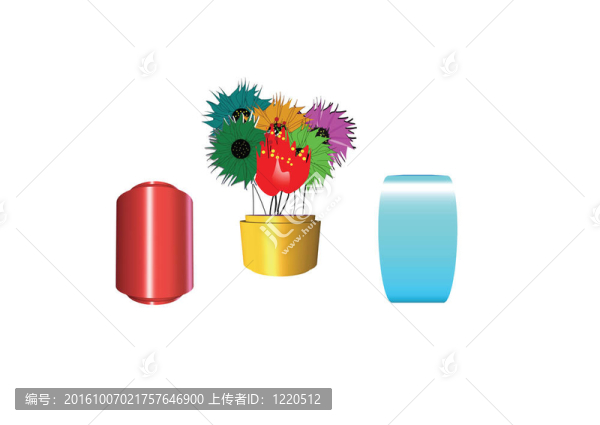 3D花在三個不同的花瓶