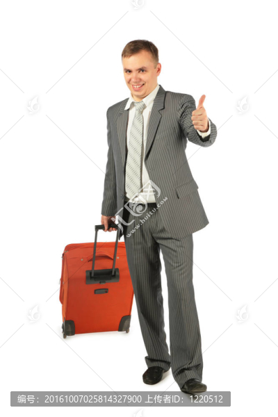 商人帶行李顯示OK手勢
