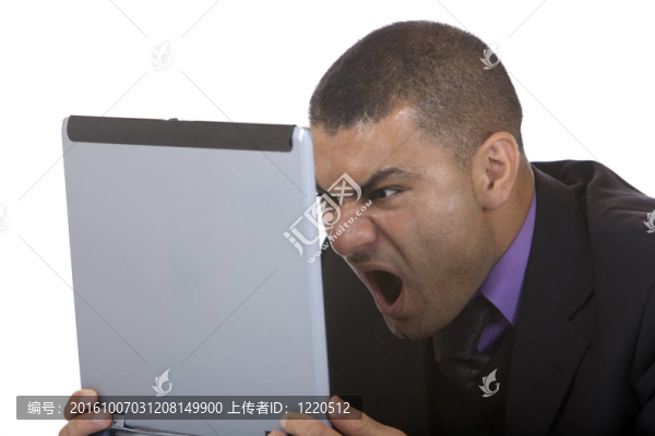 商業(yè)男人用電腦有壓力