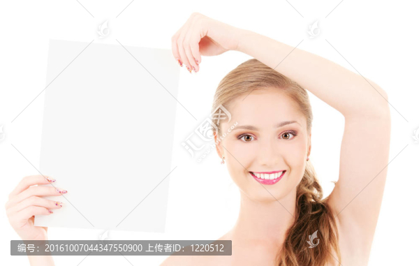 帶空白板的快樂(lè)女孩