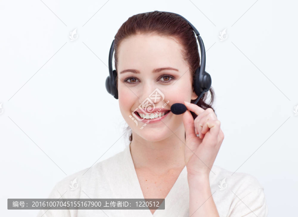 漂亮的女商人和一個耳機