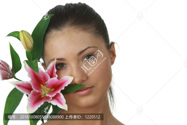 美麗的莉莉花年輕漂亮的女性肖像