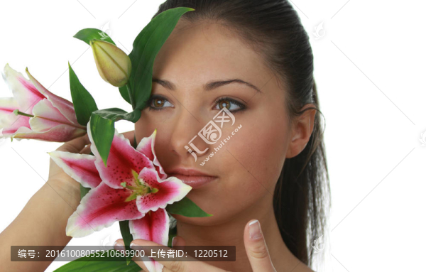 美麗的莉莉花年輕漂亮的女性肖像