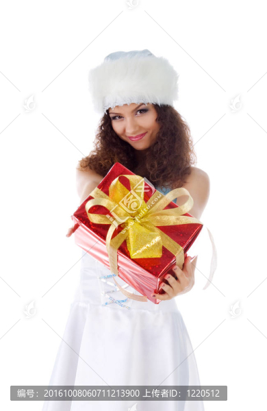 可愛的女人帶圣誕禮物