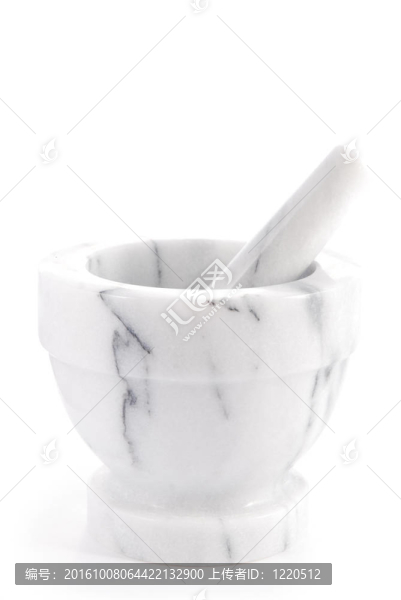 在白色背景的杵和臼