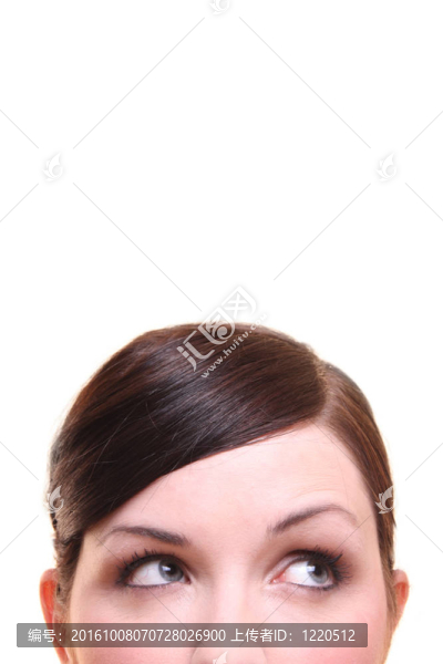 好奇/思想/想象的女人在白色背景
