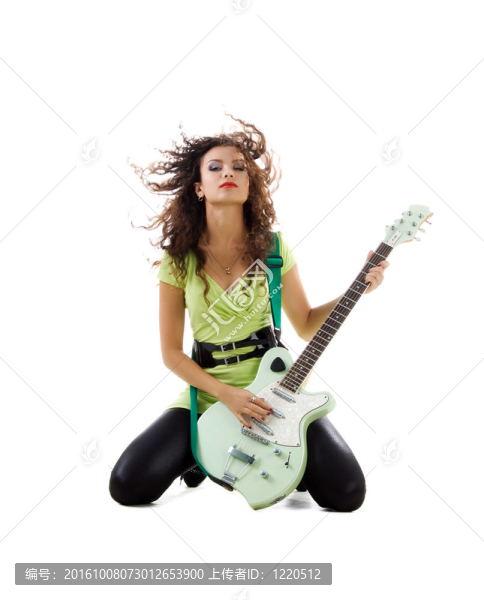 可愛的女人用電吉他