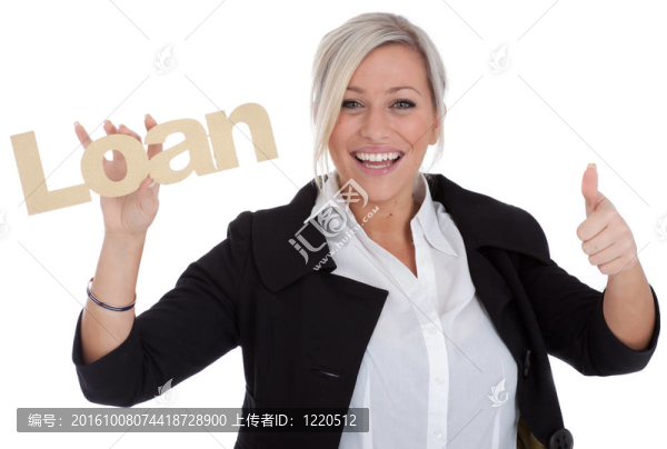年輕漂亮的女商人是快樂與貸款