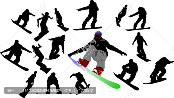 滑雪的人的剪影。插畫