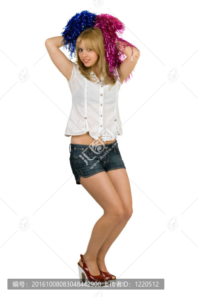 年輕漂亮的女人的啦啦隊(duì)長(zhǎng)。白色隔離