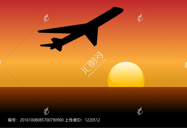 噴氣式飛機(jī)剪影進(jìn)入日落或黎明起飛