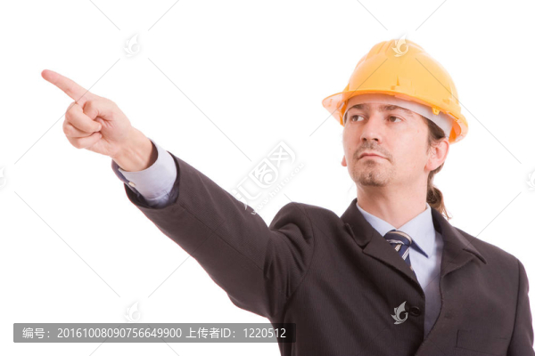 帶黃色帽子的工程師；指前