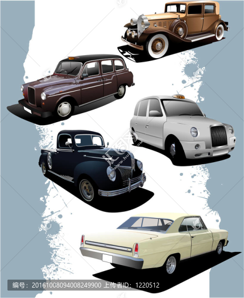 五輛舊車。復(fù)古的.插畫(huà)
