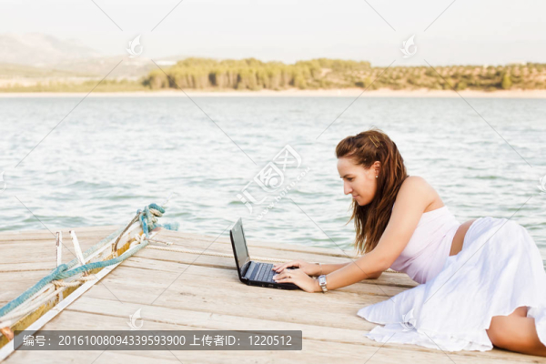 筆記本電腦上的快樂(lè)女人