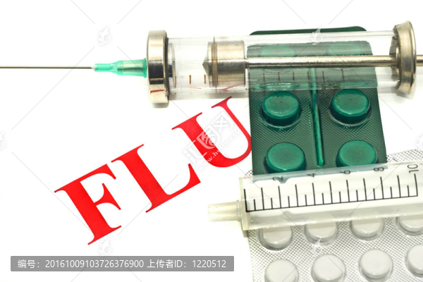 豬流感H1N1疾病警報(bào)，藥片和注射器