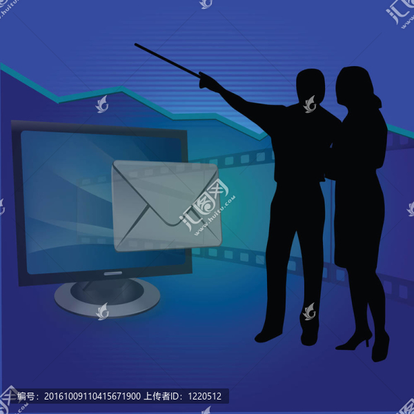 隨著郵件和演示剪影的生意人