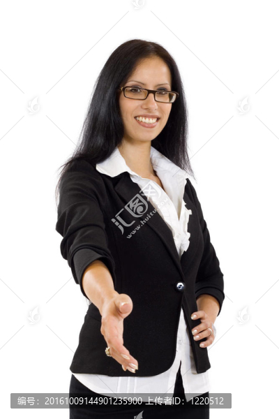 快樂(lè)的年輕商業(yè)女性提供握手