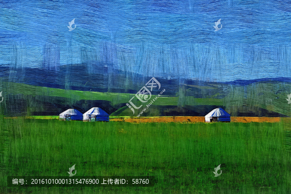 電腦油畫,草原蒙古包