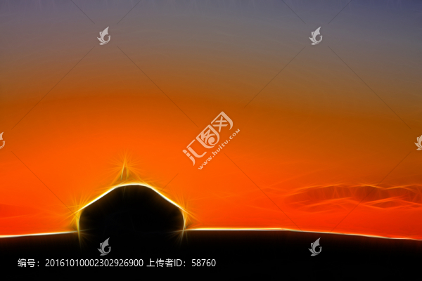 電腦畫,夕照蒙古包