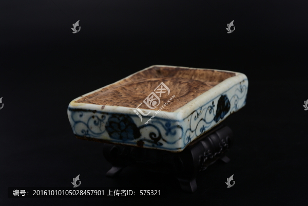 青花瓷硯臺,明代