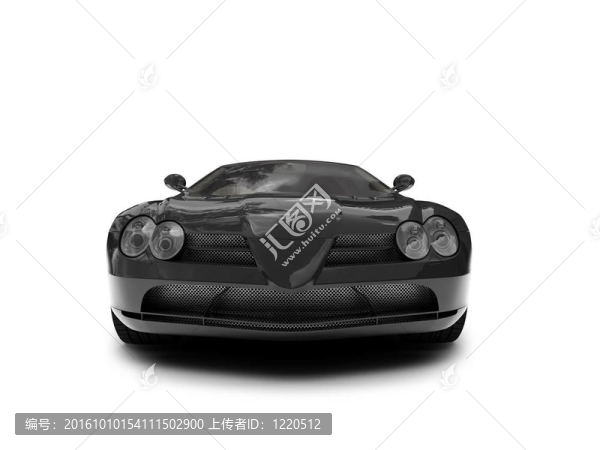 孤立的黑色超級汽車前視圖