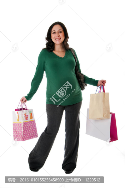 帶購(gòu)物袋的快樂(lè)女人