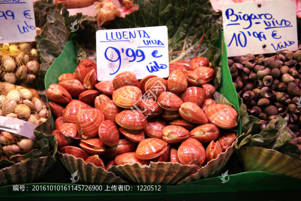 貽貝在食品市場上的籃子