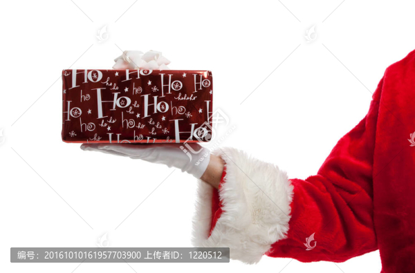 Santa拿著一個(gè)圣誕禮物