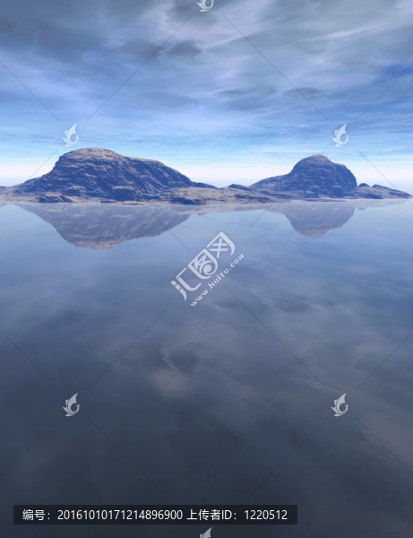 計(jì)算機(jī)生成景觀與水；天空和山脈