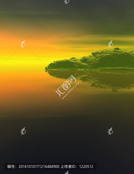 計算機生成景觀與水；天空和山脈