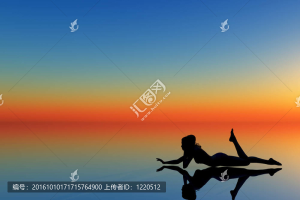 藍(lán)色背景和橙色背景下的女性剪影