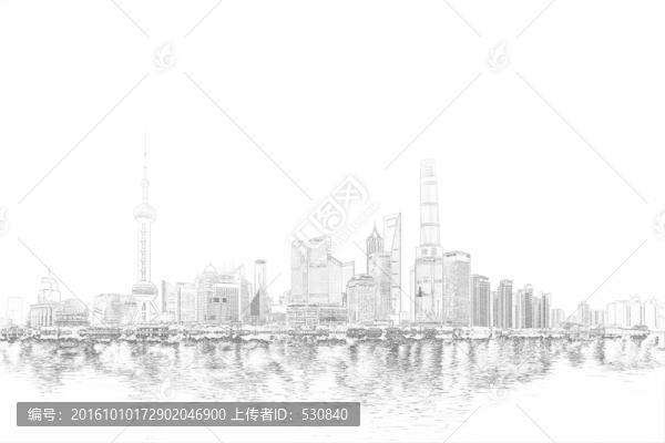 上海外灘全景線描