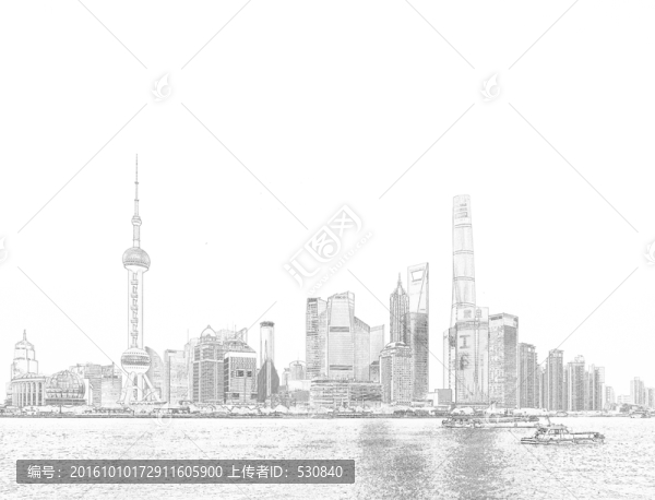 上海外灘全景線描