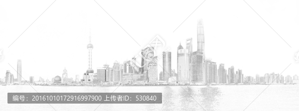上海外灘全景線描,大畫幅