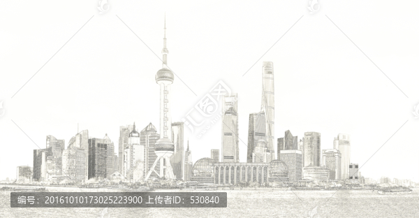 上海外灘全景線描,大畫幅
