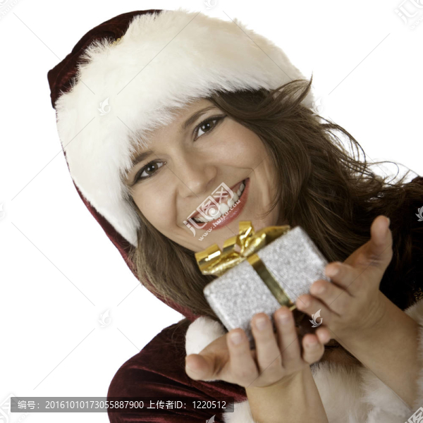 Woman,Santa,Claus帶著圣誕禮物微笑