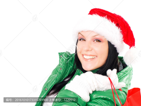 微笑的女人穿著白色的購物袋